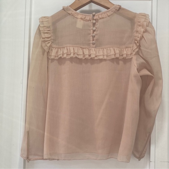 H&M Light Pink Ruffle Lace Trim Chiffon Blouse Size 4 - Picture 3 of 4
